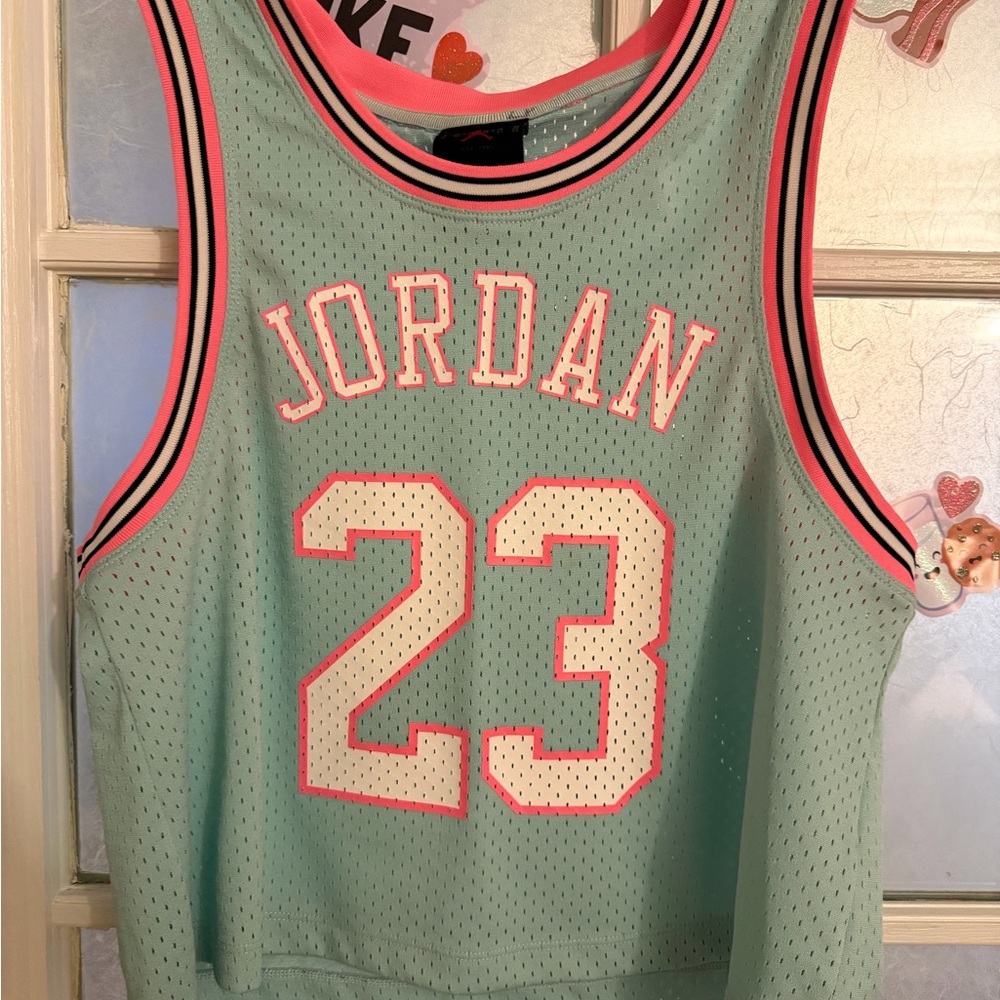 Jordan Mesh Basketball Jersey in Mint with Coral and Black Trim